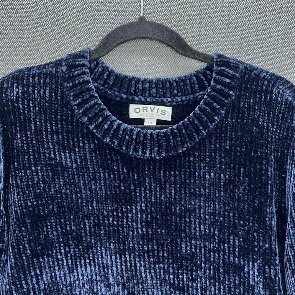 Orvis Dark Blue Classic Crewneck Knit Chenille Pullover Sweater Size L - Picture 4 of 10